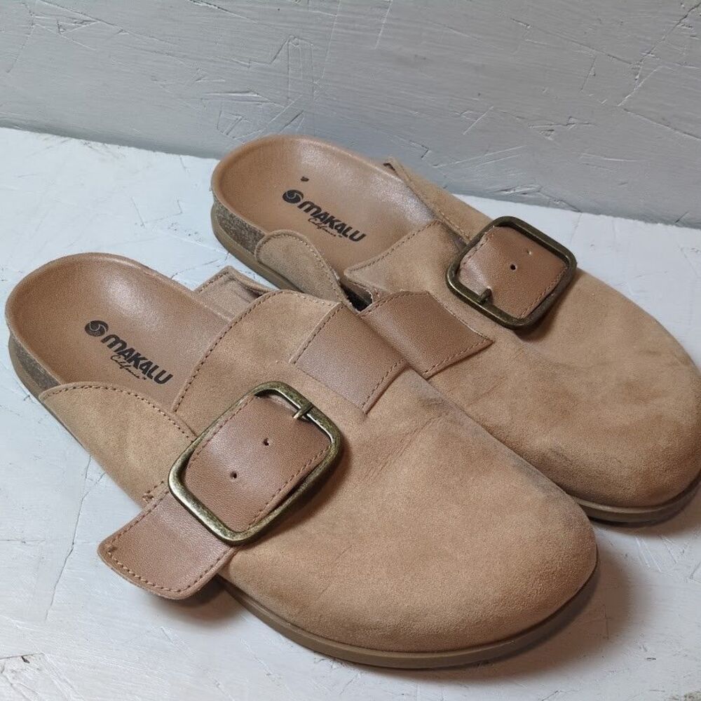 Makalu Women's Boston Clogs Suede Soft Leather Emmaline Caramel Size 8M
